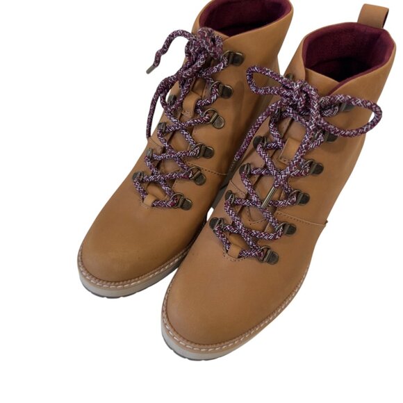 Toms Melrose Womens Tan Suede Wedge Booties With Burgundy Lace-Up Detail SZ 8.5 - Picture 14 of 14